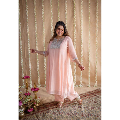 The Indian Ethnic Co. Chanderi Silk Gota Patti Kurta Pant and Dupatta