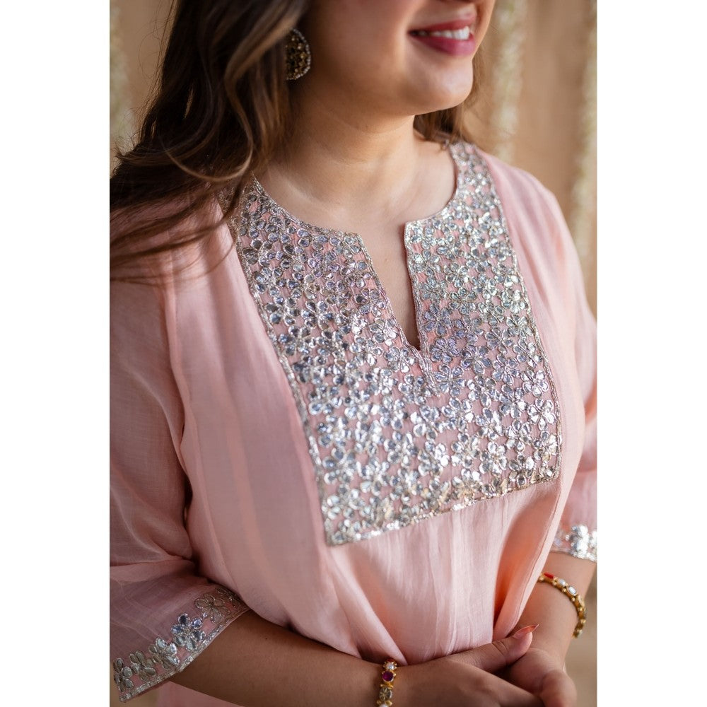 The Indian Ethnic Co. Chanderi Silk Gota Patti Kurta Pant and Dupatta