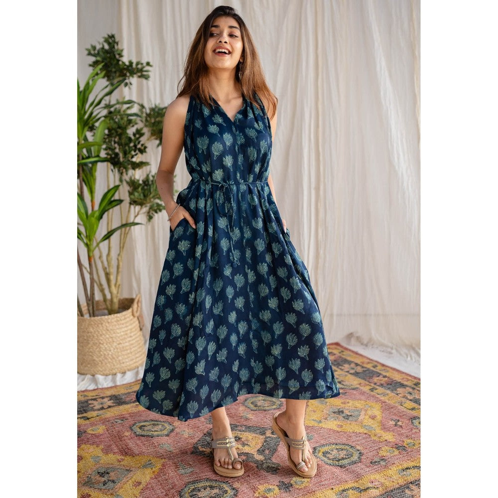 The Indian Ethnic Co. Teal Green Modal Dabu Dress