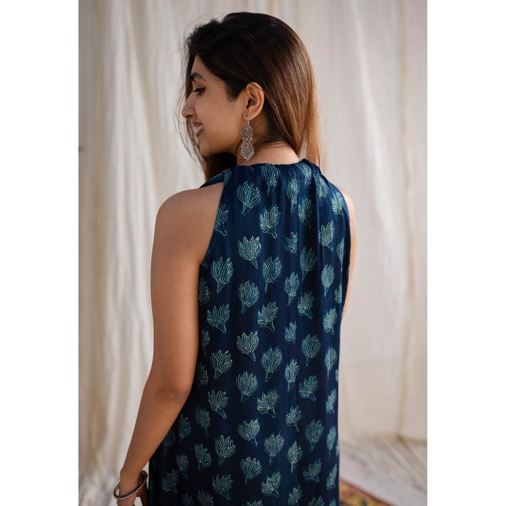 The Indian Ethnic Co. Teal Green Modal Dabu Dress