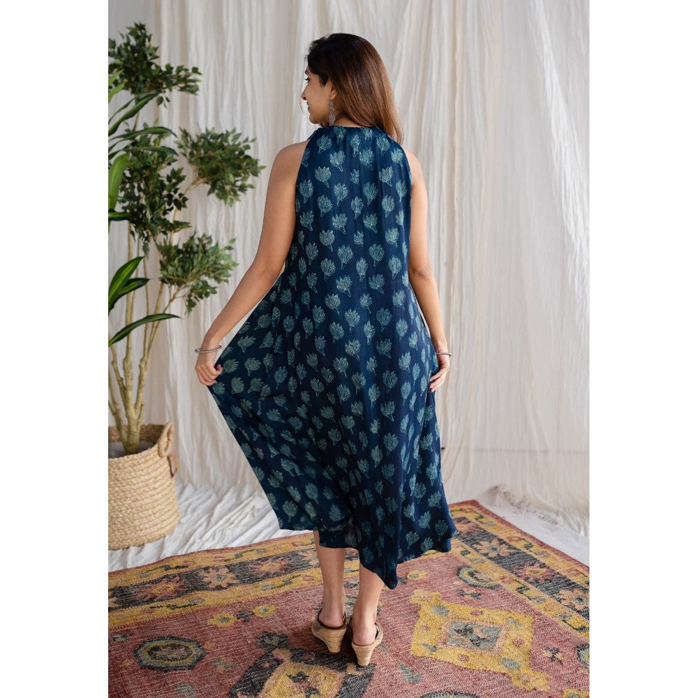 The Indian Ethnic Co. Teal Green Modal Dabu Dress