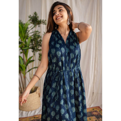 The Indian Ethnic Co. Teal Green Modal Dabu Dress