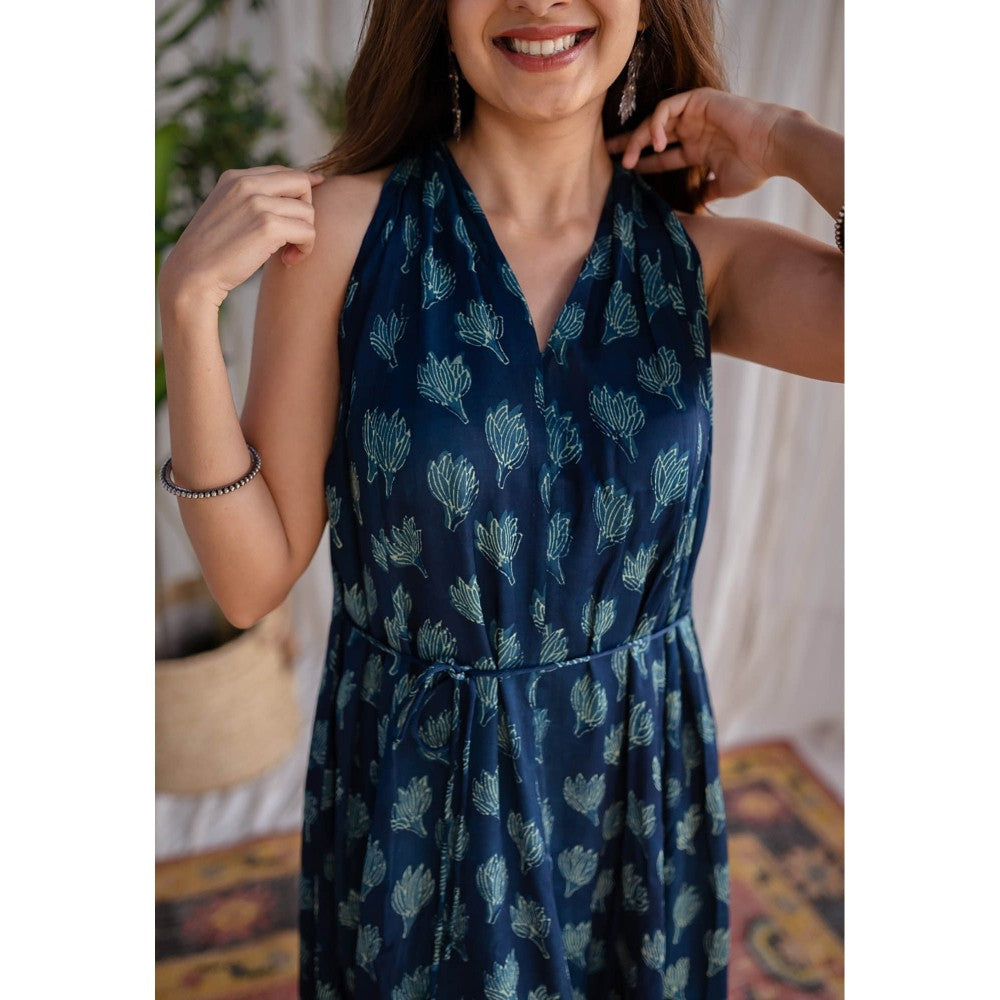 The Indian Ethnic Co. Teal Green Modal Dabu Dress