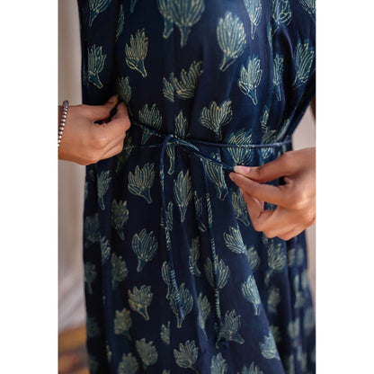 The Indian Ethnic Co. Teal Green Modal Dabu Dress