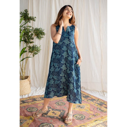 The Indian Ethnic Co. Teal Green Modal Dabu Dress