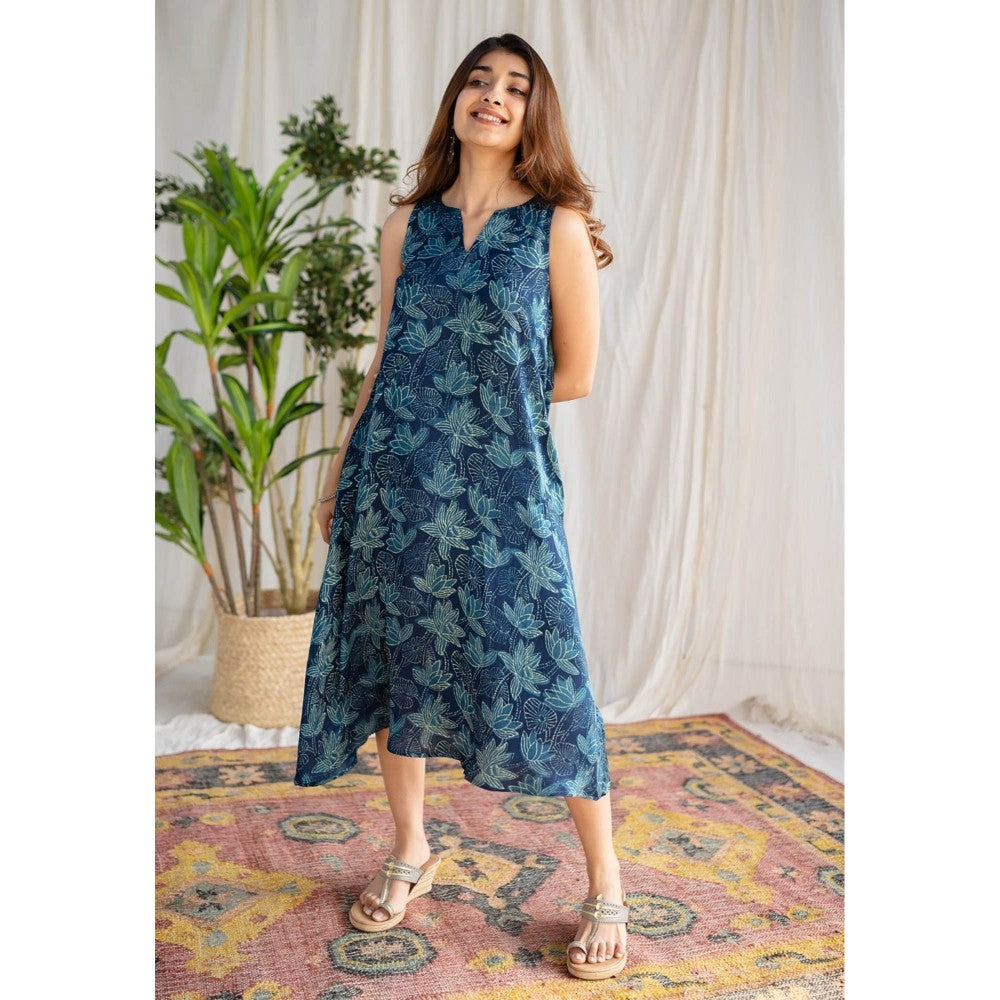 The Indian Ethnic Co. Teal Green Modal Dabu Dress