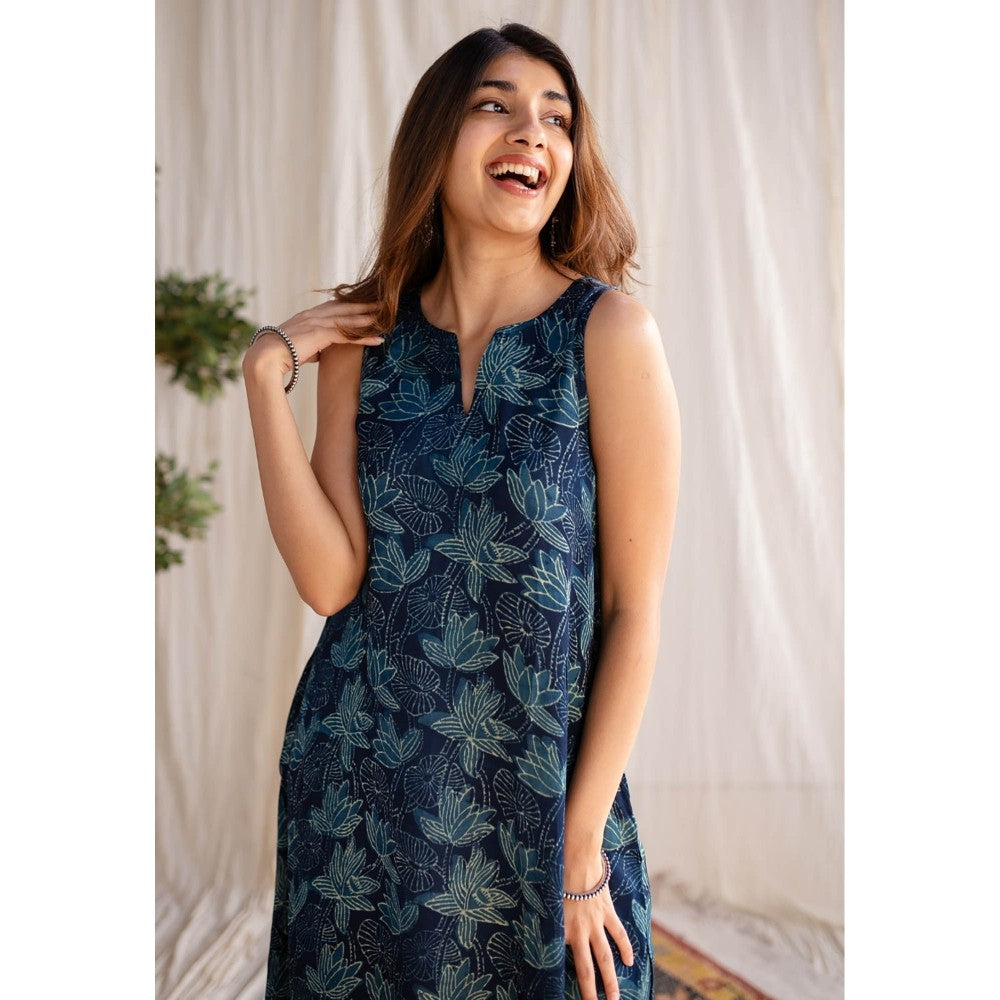 The Indian Ethnic Co. Teal Green Modal Dabu Dress
