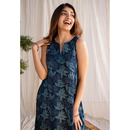 The Indian Ethnic Co. Teal Green Modal Dabu Dress