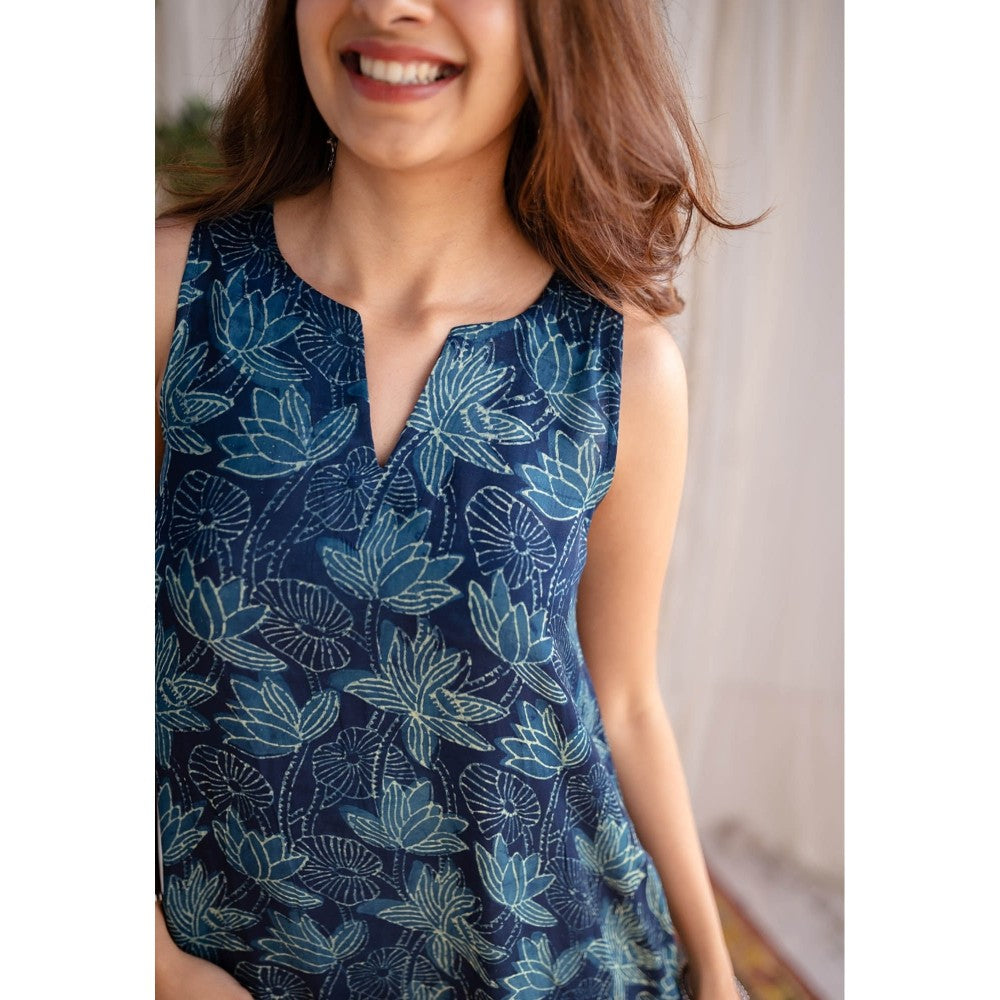 The Indian Ethnic Co. Teal Green Modal Dabu Dress