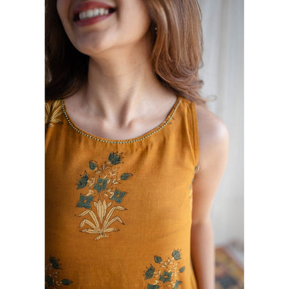 The Indian Ethnic Co. Mustard Ajrakh Cotton Dress