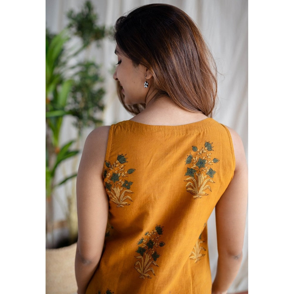 The Indian Ethnic Co. Mustard Ajrakh Cotton Dress