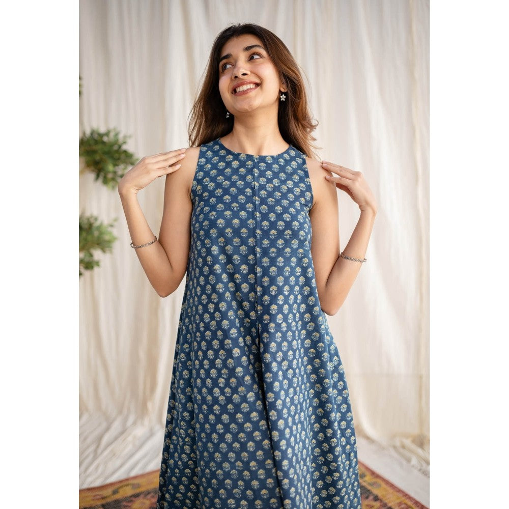 The Indian Ethnic Co. Indigo Ajrakh Cotton Dress