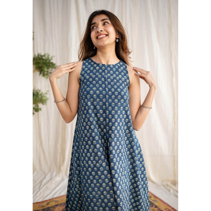 The Indian Ethnic Co. Indigo Ajrakh Cotton Dress