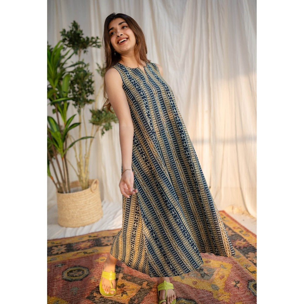 The Indian Ethnic Co. Blue Ajrakh Cotton Dress