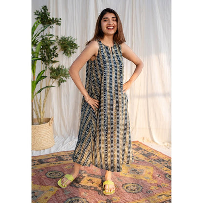 The Indian Ethnic Co. Blue Ajrakh Cotton Dress