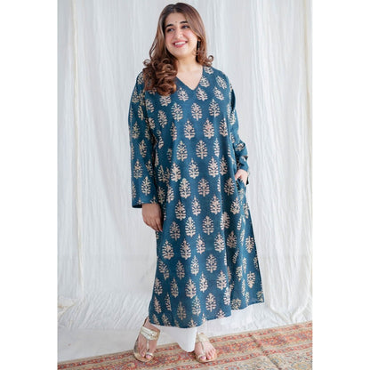 The Indian Ethnic Co. Indigo Bagru Cotton Jhabba Kali Kurta