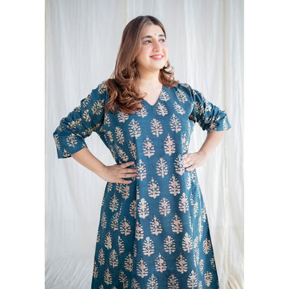 The Indian Ethnic Co. Indigo Bagru Cotton Jhabba Kali Kurta