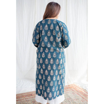 The Indian Ethnic Co. Indigo Bagru Cotton Jhabba Kali Kurta