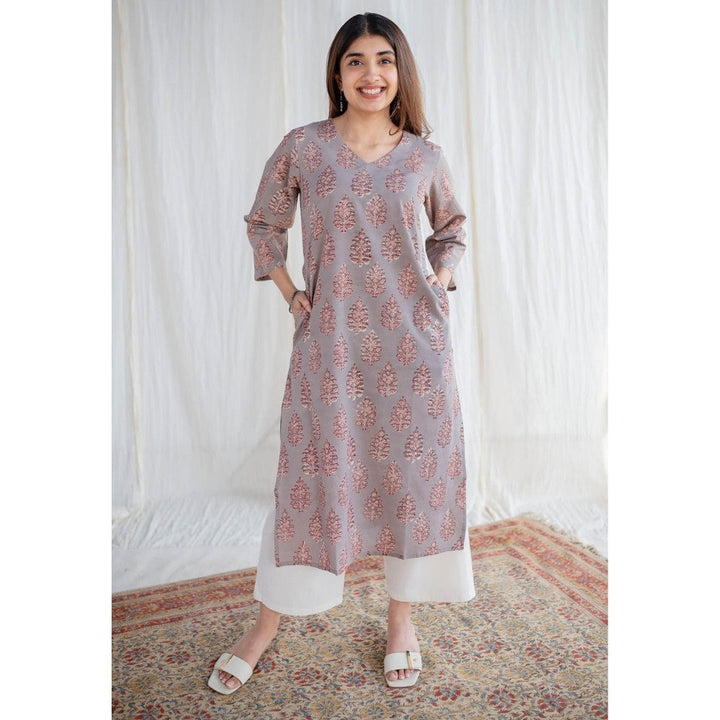 The Indian Ethnic Co. Grey Bagru Cotton Kurta