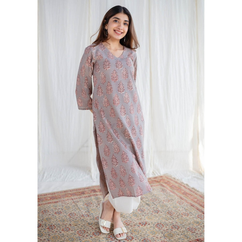 The Indian Ethnic Co. Grey Bagru Cotton Kurta