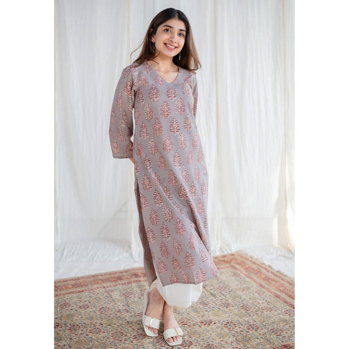 The Indian Ethnic Co. Grey Bagru Cotton Kurta