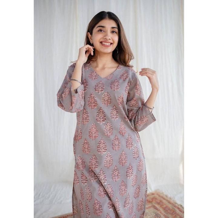 The Indian Ethnic Co. Grey Bagru Cotton Kurta