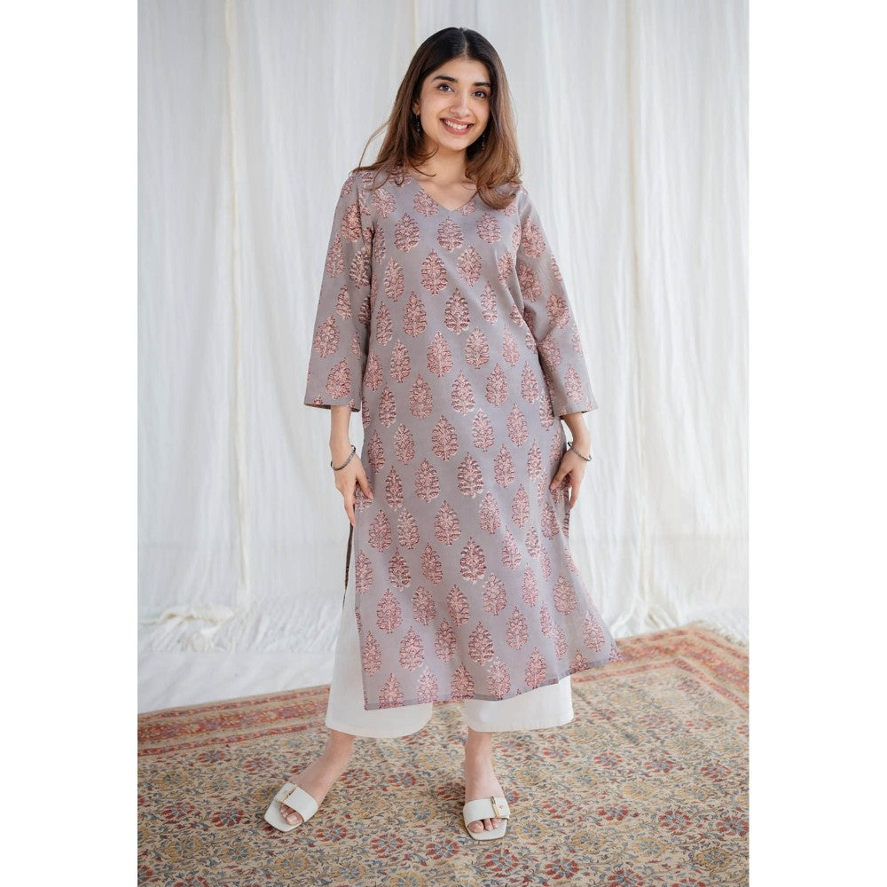 The Indian Ethnic Co. Grey Bagru Cotton Kurta