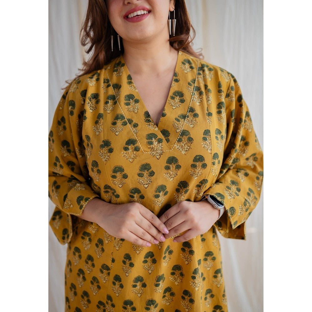 The Indian Ethnic Co. Mustard Ajrakh Cotton Dress