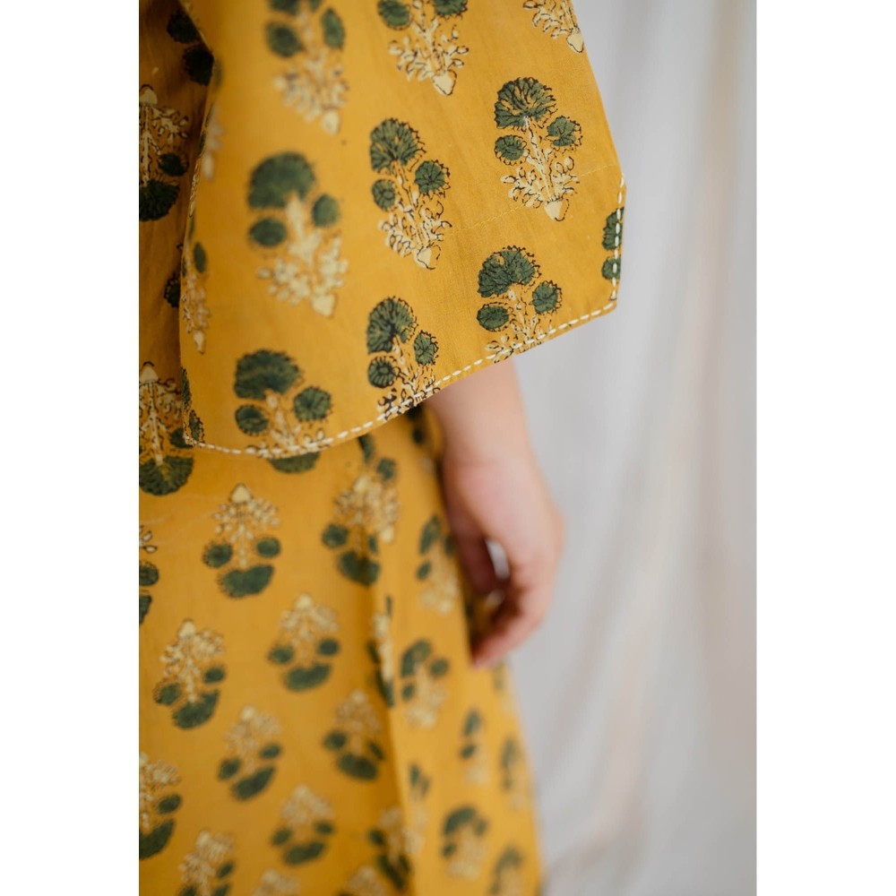 The Indian Ethnic Co. Mustard Ajrakh Cotton Dress