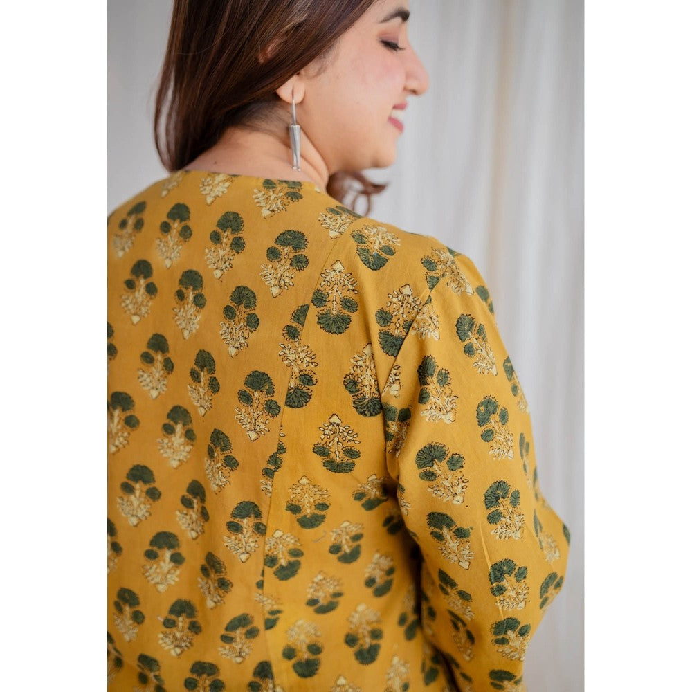 The Indian Ethnic Co. Mustard Ajrakh Cotton Dress