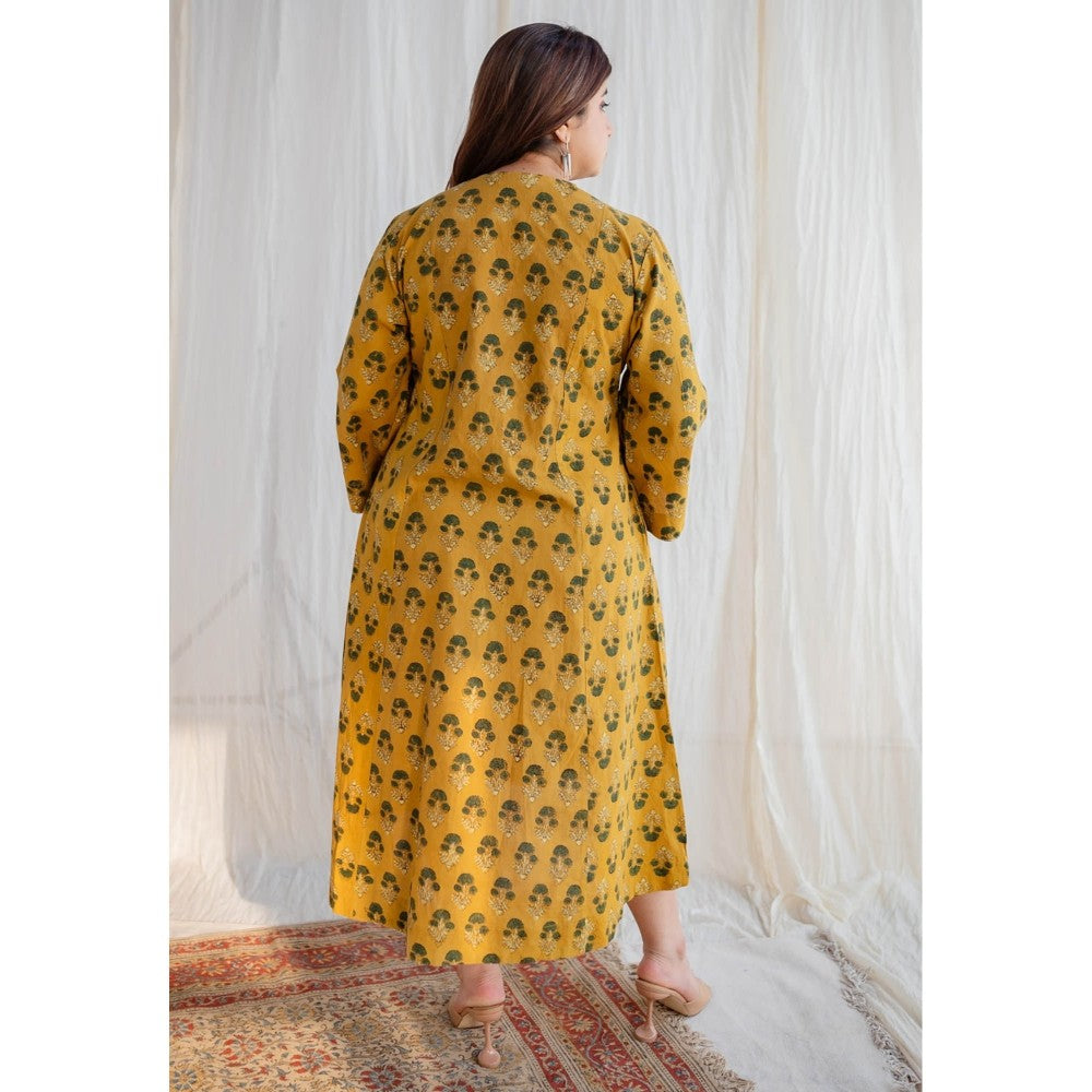 The Indian Ethnic Co. Mustard Ajrakh Cotton Dress