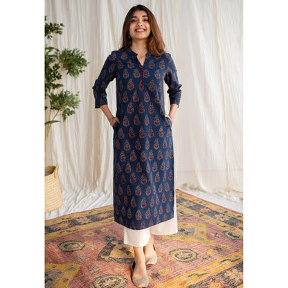 The Indian Ethnic Co. Indigo Ajrakh Cotton Kurta