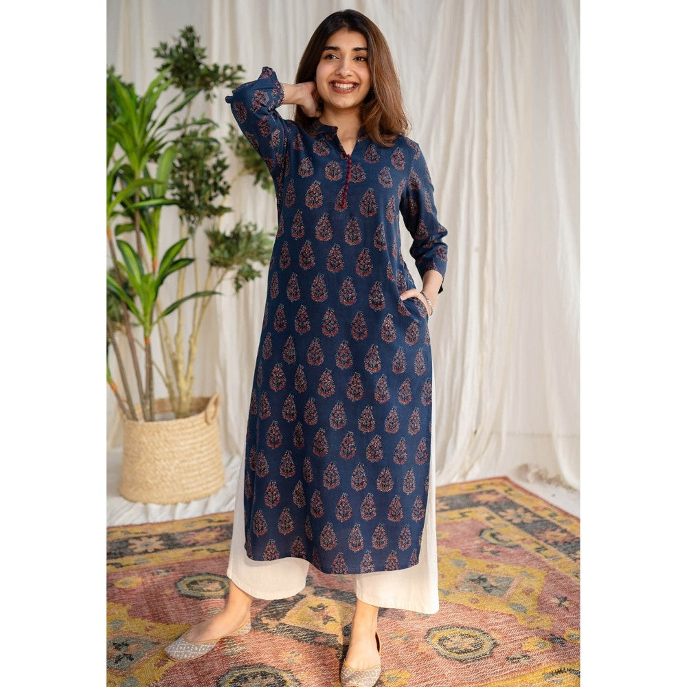 The Indian Ethnic Co. Indigo Ajrakh Cotton Kurta