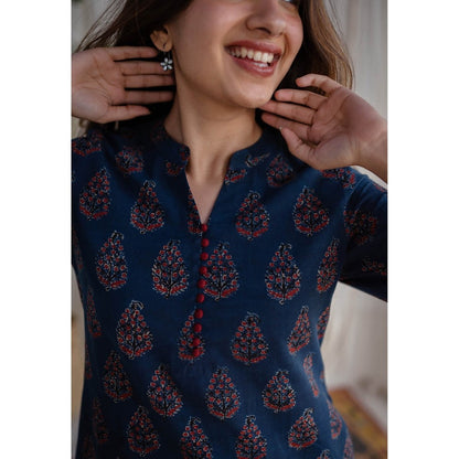 The Indian Ethnic Co. Indigo Ajrakh Cotton Kurta