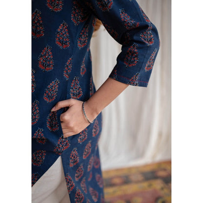 The Indian Ethnic Co. Indigo Ajrakh Cotton Kurta