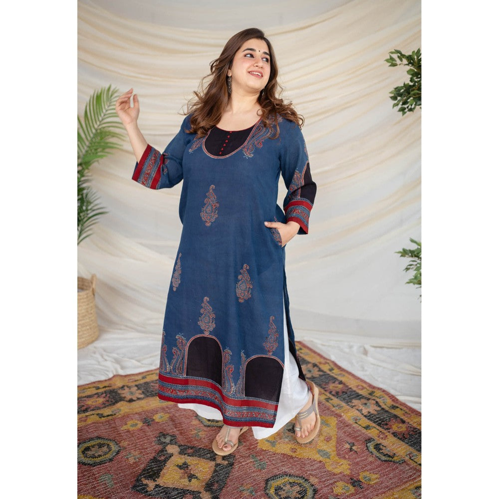 The Indian Ethnic Co. Indigo Ajrakh Cotton Kurta