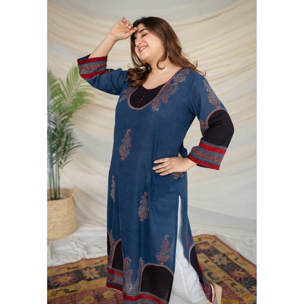 The Indian Ethnic Co. Indigo Ajrakh Cotton Kurta