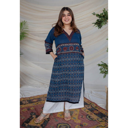 The Indian Ethnic Co. Indigo Ajrakh Cotton Kurta