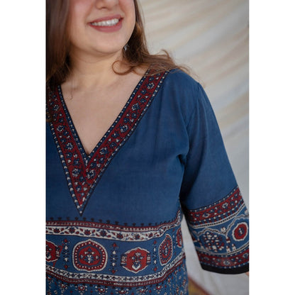 The Indian Ethnic Co. Indigo Ajrakh Cotton Kurta