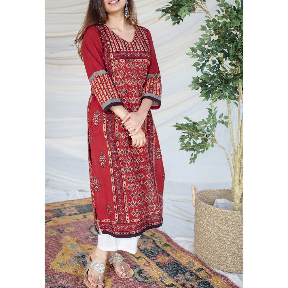 The Indian Ethnic Co. Madder Ajrakh Cotton Kurta