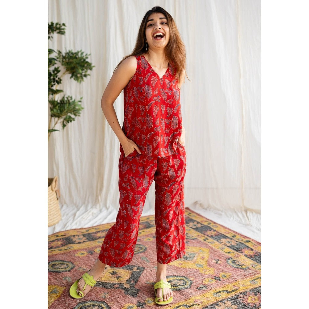 The Indian Ethnic Co. Red Modal Ajrakh Co-Ord Set