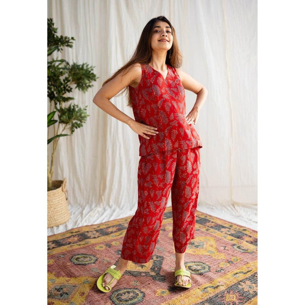 The Indian Ethnic Co. Red Modal Ajrakh Co-Ord Set