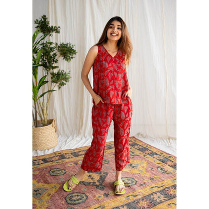 The Indian Ethnic Co. Red Modal Ajrakh Co-Ord Set