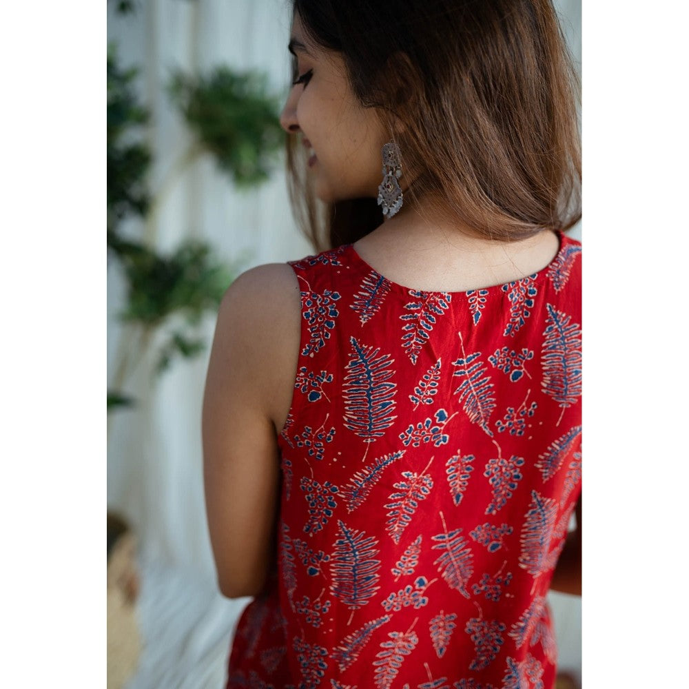 The Indian Ethnic Co. Red Modal Ajrakh Co-Ord Set