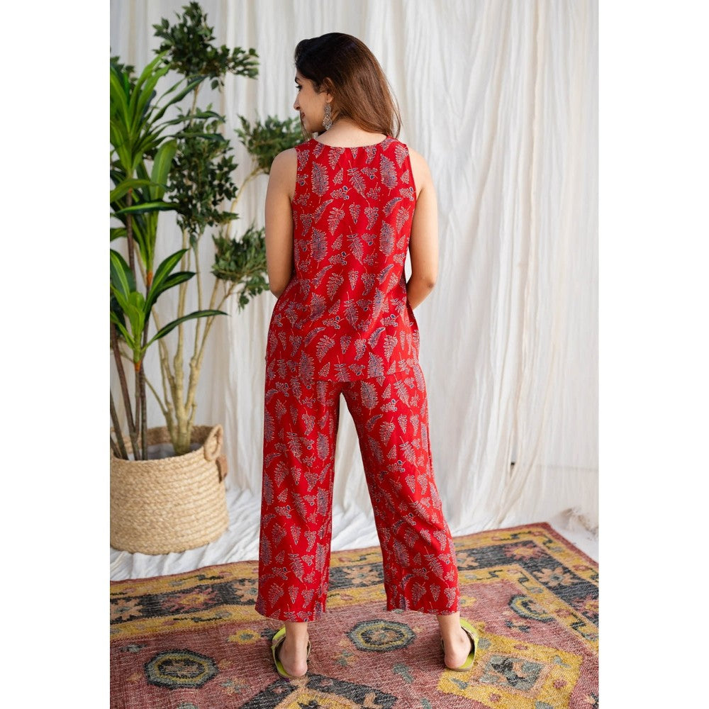The Indian Ethnic Co. Red Modal Ajrakh Co-Ord Set