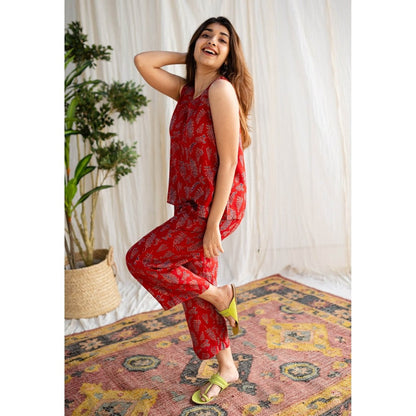The Indian Ethnic Co. Red Modal Ajrakh Co-Ord Set