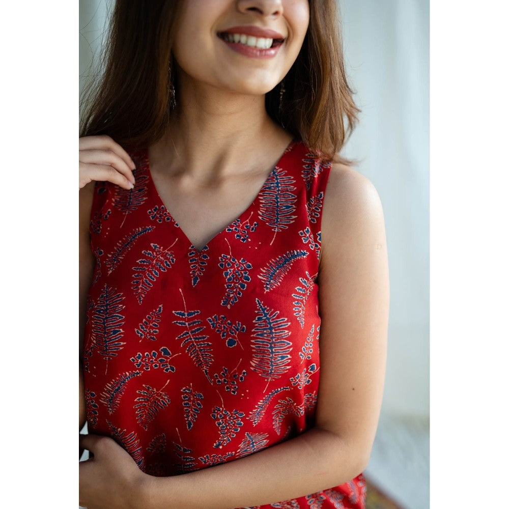 The Indian Ethnic Co. Red Modal Ajrakh Co-Ord Set