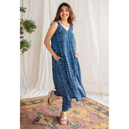 The Indian Ethnic Co. Indigo Dabu Modal Silk Co-Ord Set