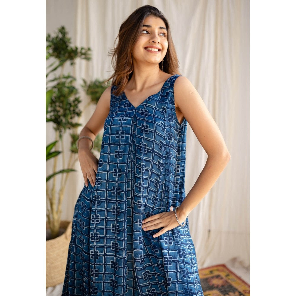 The Indian Ethnic Co. Indigo Dabu Modal Silk Co-Ord Set