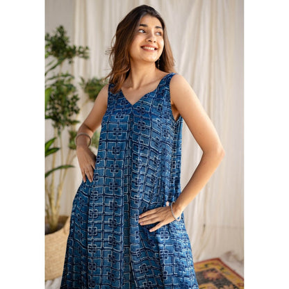 The Indian Ethnic Co. Indigo Dabu Modal Silk Co-Ord Set